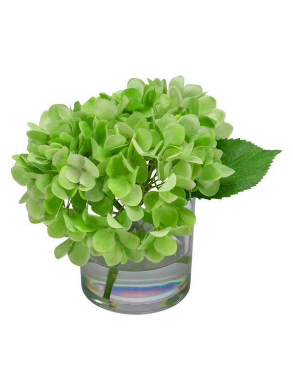 Декоративные гортензии в стеклянной вазе/зеленые, 23 см. Bloomr